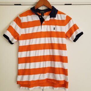 Ralph Lauren Youth Size Orange and White Blue Collar Polo Top - Size M (10/12)